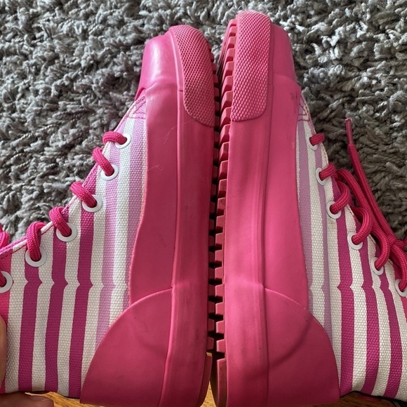 Hunter for Target Pink White Stripe Rain Boot Rubber Canvas High Top Sneaker 1 - Picture 11 of 14